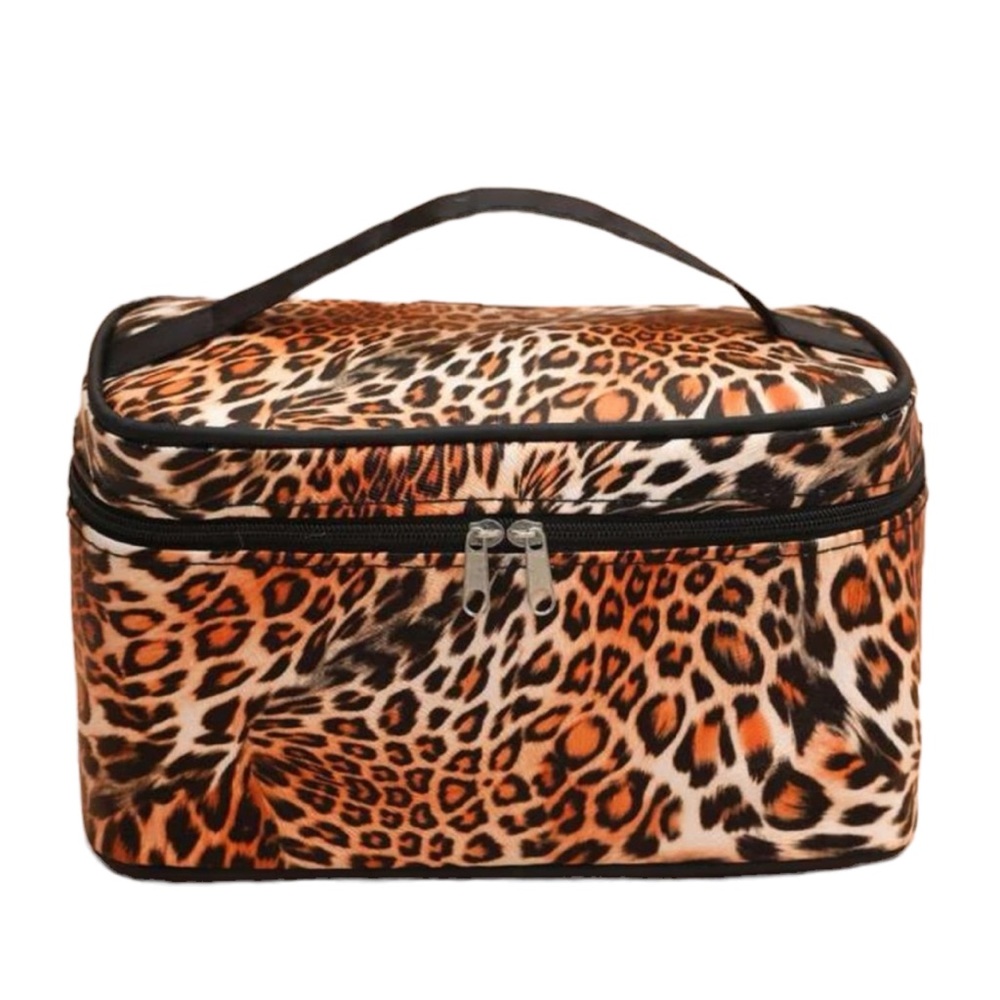 Leopard Print Vegan Leather Rectangular Makeup Bag